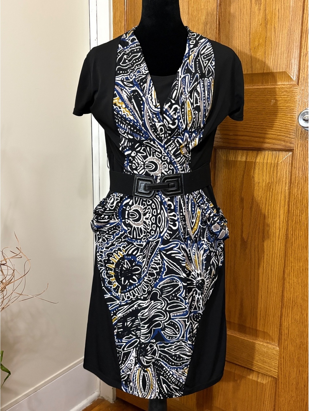 Alfani S Black Belted Sheath Dress Short Sleeve Stretch